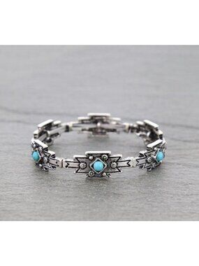 Western Aztec Turquoise Stone Stretch Bracelet - QB9078SBTQ